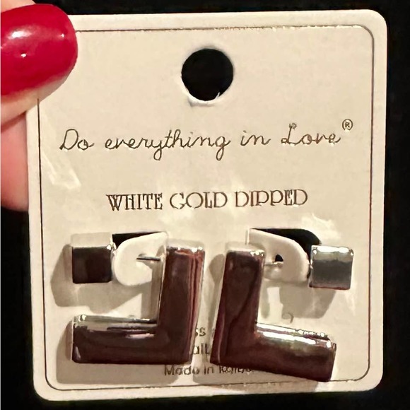 Silver 14K White Gold Dipped Right Angle Earrings, NWT - Picture 3 of 5